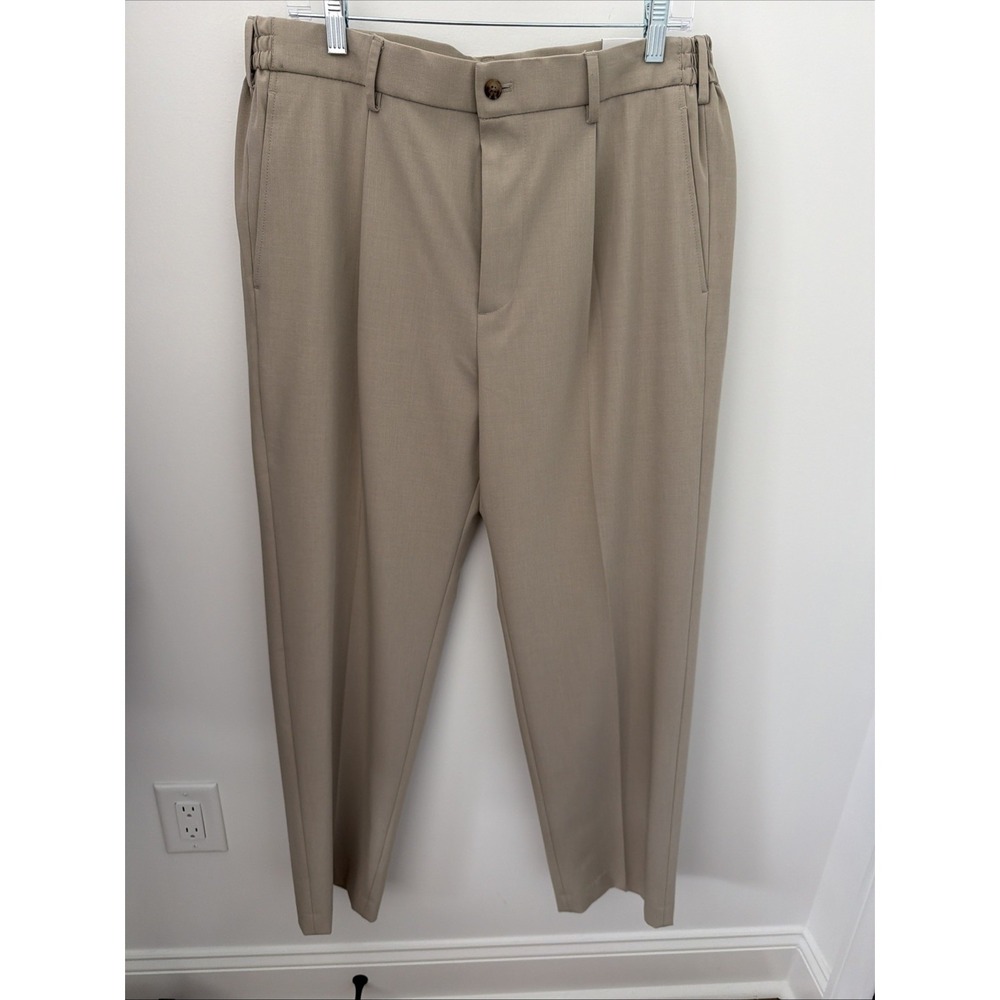 Tommy Hilfiger Men's Dean Relaxed Fit Dress Pants Beige 34x30 Pleated Polyester